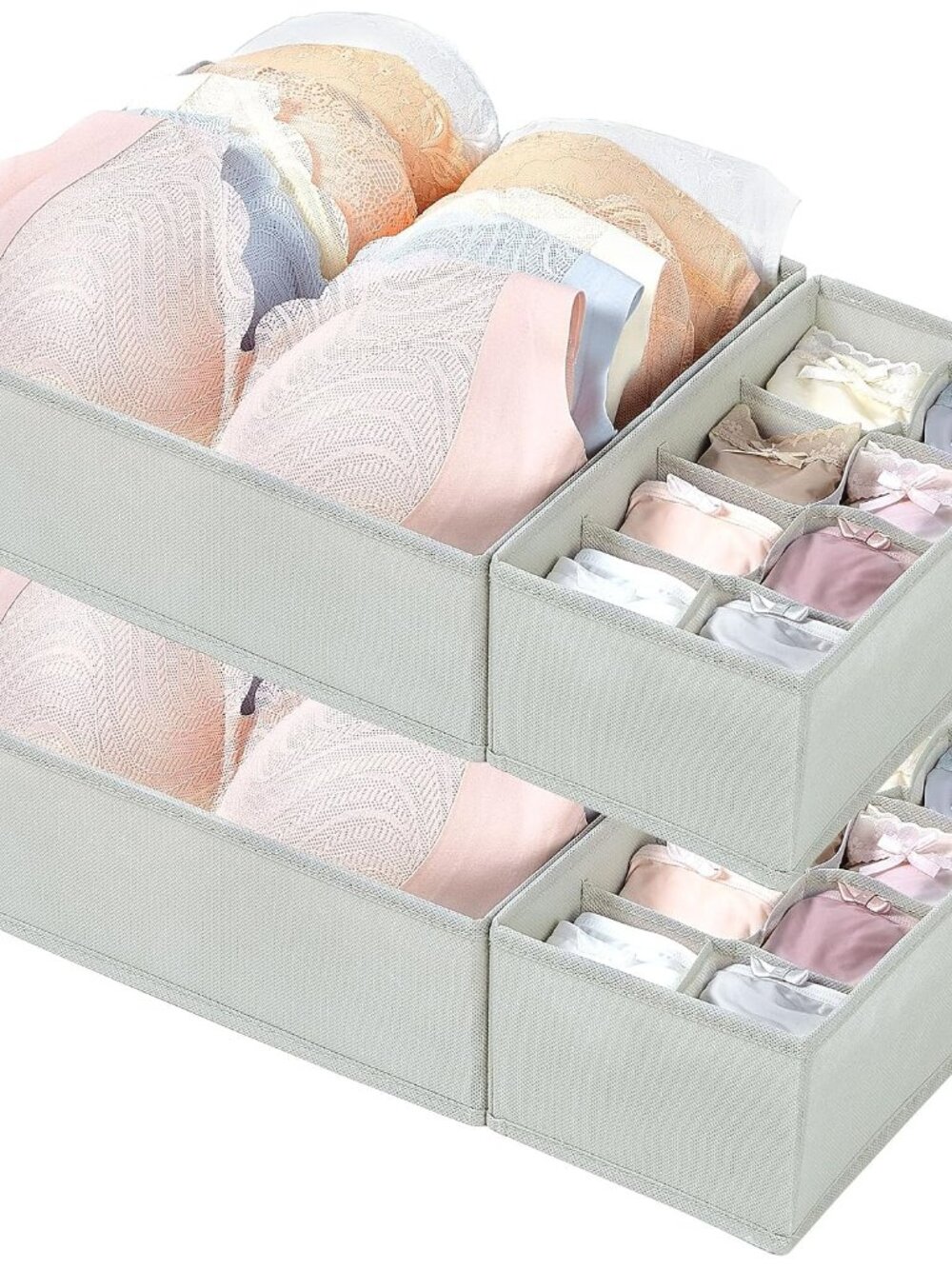 M-L/34D-38C Large Bra Drawer Organizer, 4 Pack Foldable Fabric